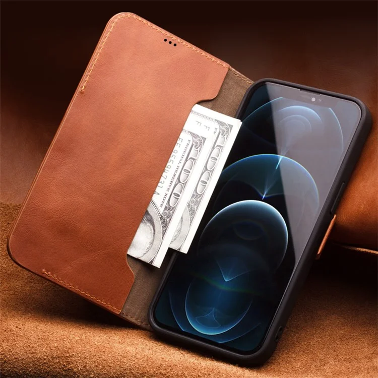 QIALINO Pour IPhone 12 Mini 5,4 Pouces Fermeture Magnétique Véritable Portefeuille De Portefeuille De Portefeuille De Portefeuille - Noir