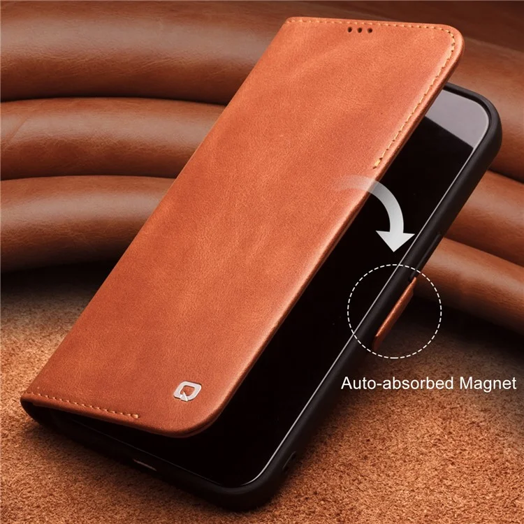 QIALINO Pour IPhone 12 Mini 5,4 Pouces Fermeture Magnétique Véritable Portefeuille De Portefeuille De Portefeuille De Portefeuille - Noir