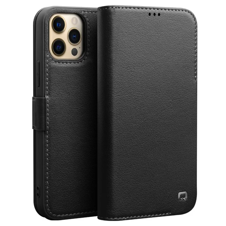 Case de Cuir Authentique Qialino Magnetic Pour Iphone 12 Pro Max 6,7 Pouces, Portefeuille du Support de Portefeuille du Portefeuille - le Noir
