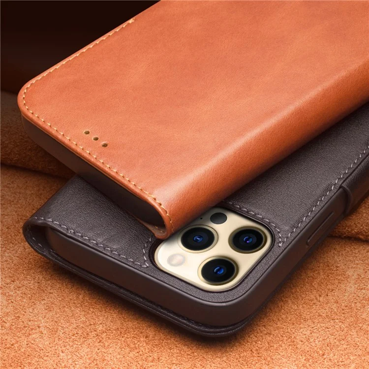 Case de Cuir Authentique Qialino Magnetic Pour Iphone 12 Pro Max 6,7 Pouces, Portefeuille du Support de Portefeuille du Portefeuille - le Noir