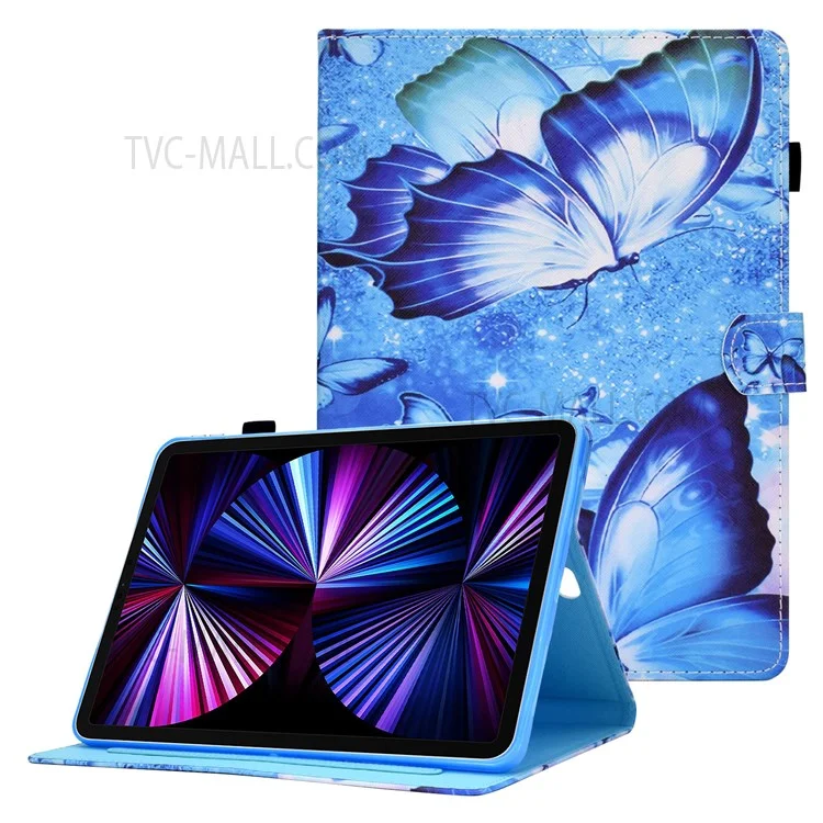Para iPad Pro 11 (2022) / (2021) / (2020) / (2018) / Air 11 (2024) / Air (2020) / Air (2022) Impressão de Padrão Couro PU Stand Tablet Case - Borboleta
