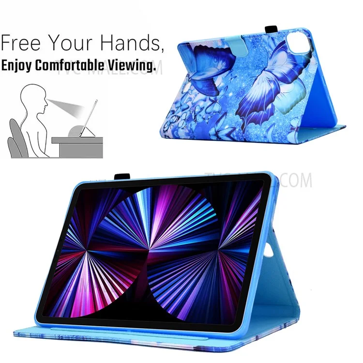 Para iPad Pro 11 (2022) / (2021) / (2020) / (2018) / Air 11 (2024) / Air (2020) / Air (2022) Impressão de Padrão Couro PU Stand Tablet Case - Borboleta