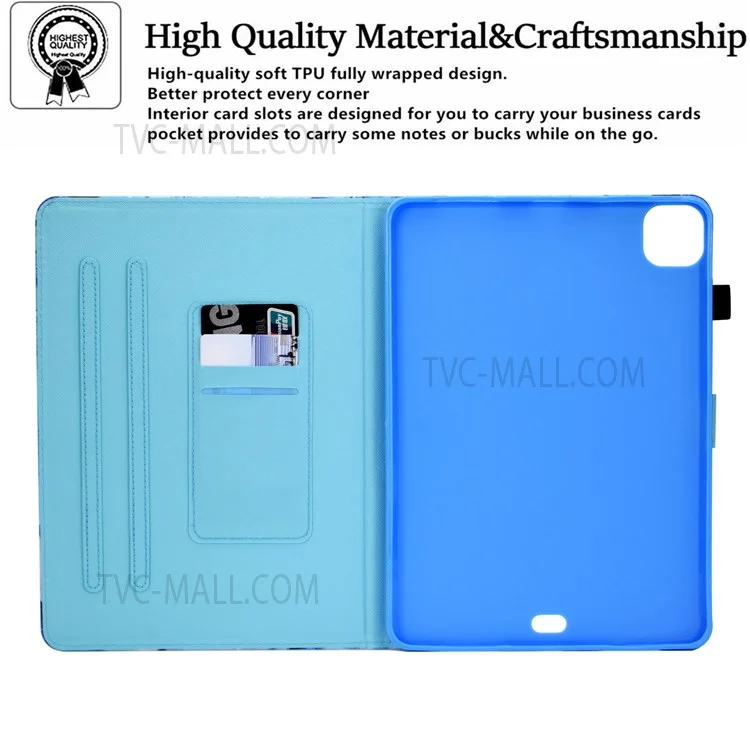 Para iPad Pro 11 (2022) / (2021) / (2020) / (2018) / Air 11 (2024) / Air (2020) / Air (2022) Impressão de Padrão Couro PU Stand Tablet Case - Borboleta