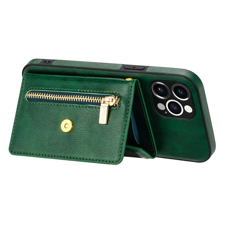 n. Bekus Para Iphone 12 Pro Máximo de 6,7 Polegadas de Kickstand Wallet Bem Protegida Couro PU Couro + Capa Celular TPU Com Cordão Longo - Verde Negruzco