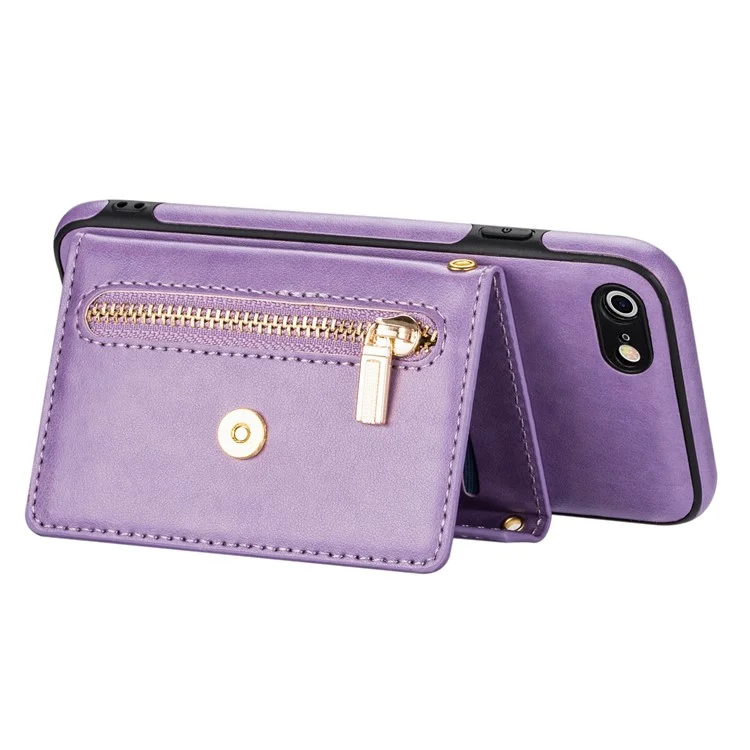 N.BEKUS for iPhone SE (2022)/SE (2020)/8/7 Kickstand Design Wallet PU Leather + TPU Shockproof Stylish Mobile Phone Case with Long Lanyard - Purple