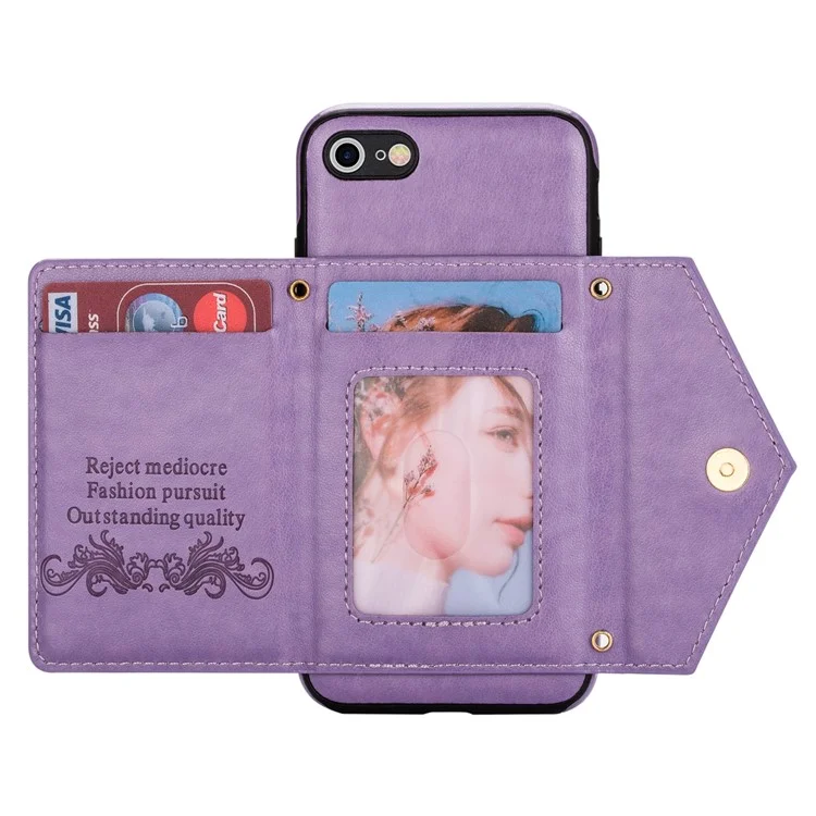 N.BEKUS for iPhone SE (2022)/SE (2020)/8/7 Kickstand Design Wallet PU Leather + TPU Shockproof Stylish Mobile Phone Case with Long Lanyard - Purple