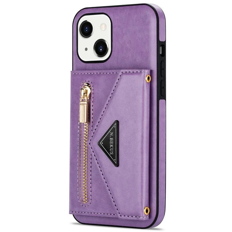 n. Bekus Para Iphone 13 Mini de 5.4 Pulgadas Anti-caída Diseño de Kickstand Botón Snap Botón PU Leather + TPU Case de Teléfono TPU - Violeta
