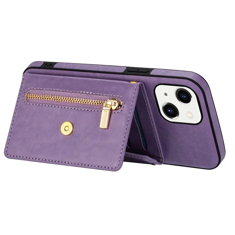 n. Bekus Para Iphone 13 Mini de 5.4 Pulgadas Anti-caída Diseño de Kickstand Botón Snap Botón PU Leather + TPU Case de Teléfono TPU - Violeta