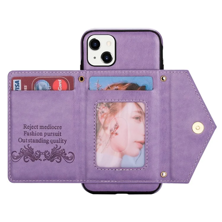 n. Bekus Para Iphone 13 Mini de 5.4 Pulgadas Anti-caída Diseño de Kickstand Botón Snap Botón PU Leather + TPU Case de Teléfono TPU - Violeta