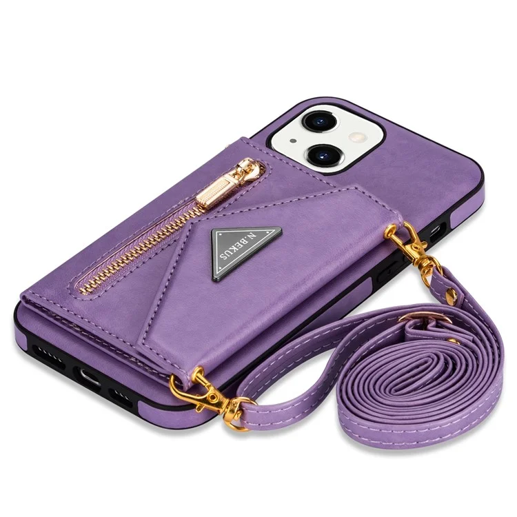 n. Bekus Para Iphone 13 Mini de 5.4 Pulgadas Anti-caída Diseño de Kickstand Botón Snap Botón PU Leather + TPU Case de Teléfono TPU - Violeta