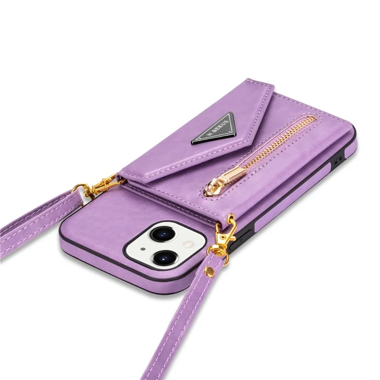 n. Bekus Para Iphone 13 Mini de 5.4 Pulgadas Anti-caída Diseño de Kickstand Botón Snap Botón PU Leather + TPU Case de Teléfono TPU - Violeta