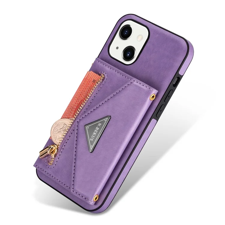 n. Bekus Para Iphone 13 Mini de 5.4 Pulgadas Anti-caída Diseño de Kickstand Botón Snap Botón PU Leather + TPU Case de Teléfono TPU - Violeta
