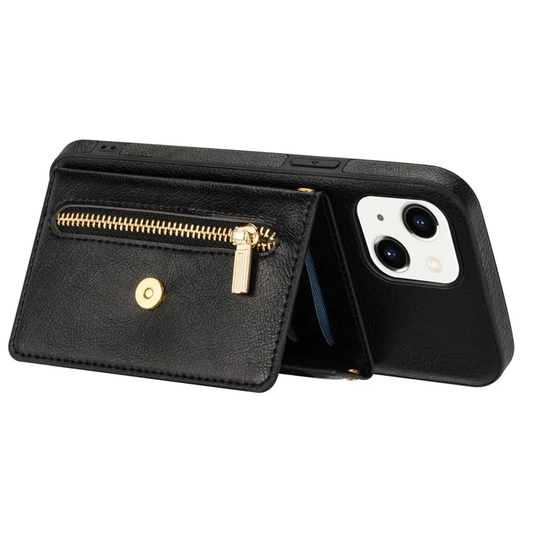 N. Bekus Für IPhone 13 6,1 Zoll Lang Lanyard Anti-Herbst Brieftasche PU-Leder + TPU-Handy-Kasten Mit Kickstand - Schwarz