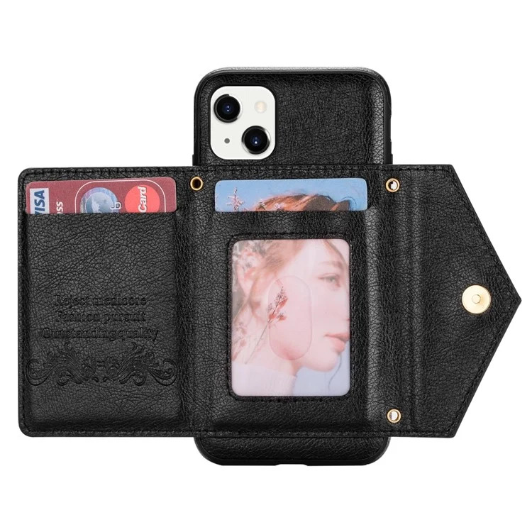 N. Bekus Für IPhone 13 6,1 Zoll Lang Lanyard Anti-Herbst Brieftasche PU-Leder + TPU-Handy-Kasten Mit Kickstand - Schwarz