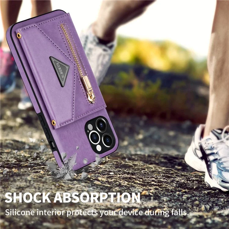 N. BEKUS FÜR IPHONE 13 PRO MAX 6.7 Zoll Kickstand Design Snap Button Brieftasche Kratzfestes PU-Leder + TPU Schutzhülle - Violett