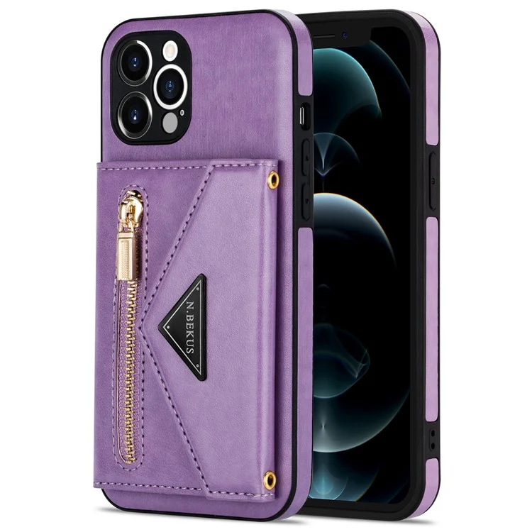 N. BEKUS FÜR IPHONE 13 PRO MAX 6.7 Zoll Kickstand Design Snap Button Brieftasche Kratzfestes PU-Leder + TPU Schutzhülle - Violett