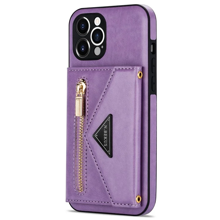 N. BEKUS FÜR IPHONE 13 PRO MAX 6.7 Zoll Kickstand Design Snap Button Brieftasche Kratzfestes PU-Leder + TPU Schutzhülle - Violett