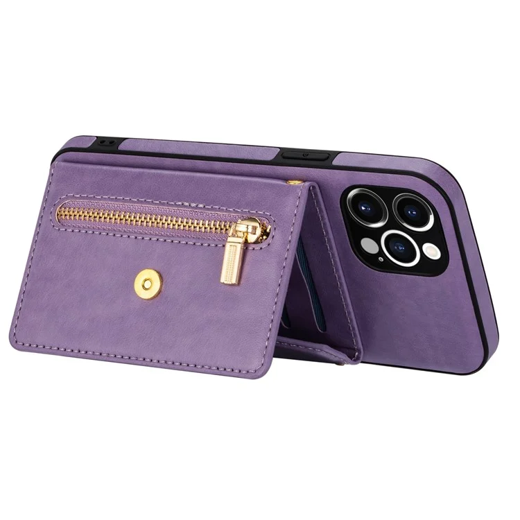 N. BEKUS FÜR IPHONE 13 PRO MAX 6.7 Zoll Kickstand Design Snap Button Brieftasche Kratzfestes PU-Leder + TPU Schutzhülle - Violett