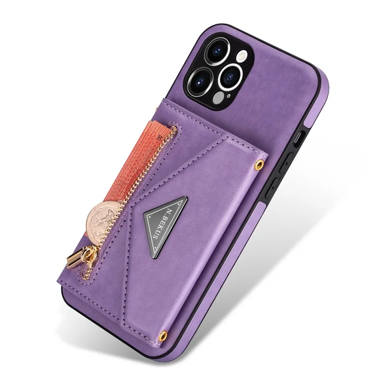 N. BEKUS FÜR IPHONE 13 PRO MAX 6.7 Zoll Kickstand Design Snap Button Brieftasche Kratzfestes PU-Leder + TPU Schutzhülle - Violett