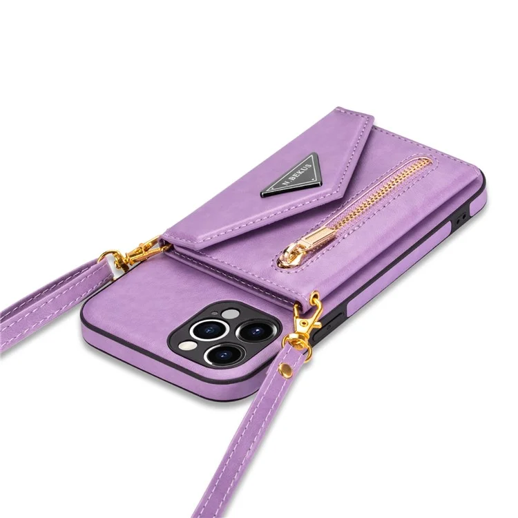 N. BEKUS FÜR IPHONE 13 PRO MAX 6.7 Zoll Kickstand Design Snap Button Brieftasche Kratzfestes PU-Leder + TPU Schutzhülle - Violett
