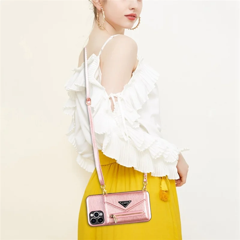 N.BEKUS for iPhone 13 Pro Max 6.7 inch Kickstand Design Snap Button Wallet Scratch-resistant PU Leather + TPU Protective Phone Case - Pink