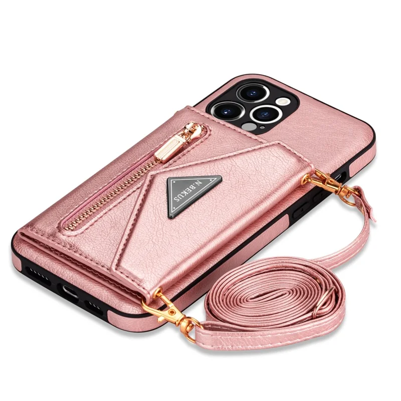 N.BEKUS for iPhone 13 Pro Max 6.7 inch Kickstand Design Snap Button Wallet Scratch-resistant PU Leather + TPU Protective Phone Case - Pink
