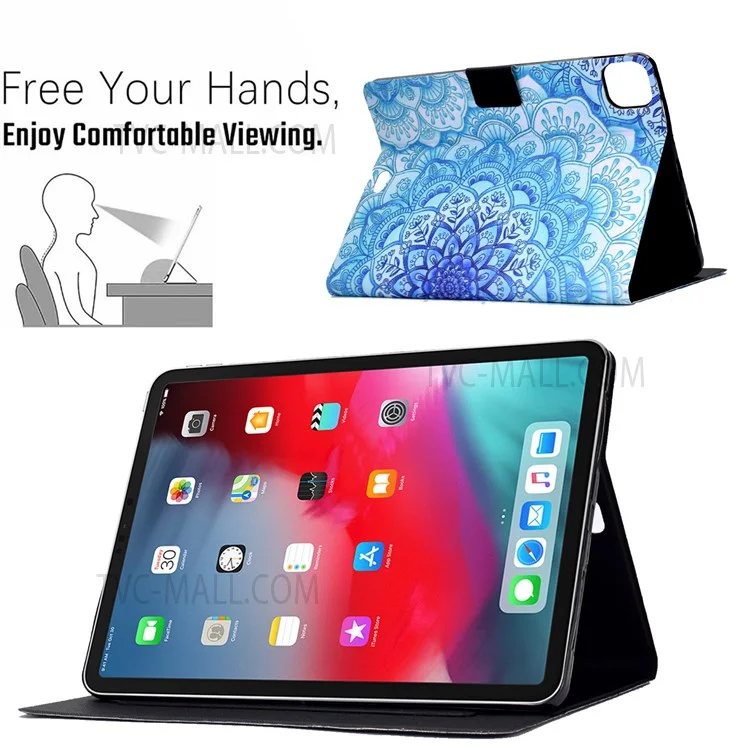 Für iPad Pro 11 (2022) / (2018) / (2020) / (2021) / iPad Air 11 (2024) / Air (2020) / Air (2022) PU-Leder-Tablet-Hülle Stand Cover - Mandala-Blume