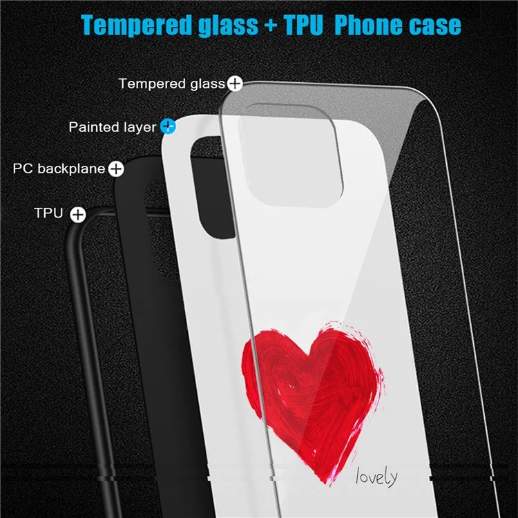 For iPhone 13 6.1 inch Case, Pattern Design Hard Tempered Glass+PC Back TPU Frame Shockproof Cover - Leaves