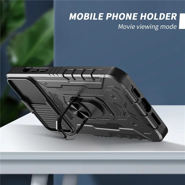 Coque de téléphone en PC dur + TPU souple pour iPhone 11 Pro 5,8 pouces, étui de protection complète avec support et protecteur d'écran en verre trempé - Noir