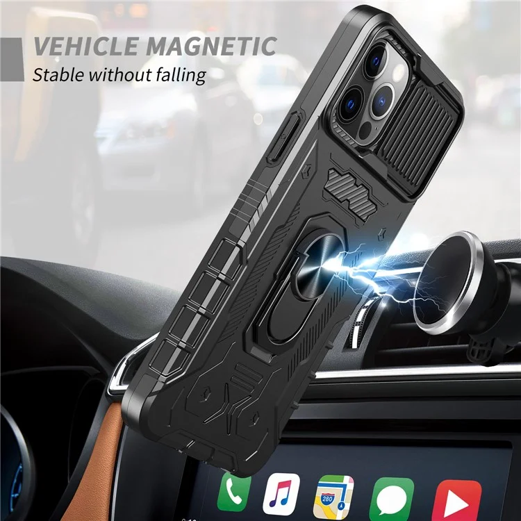 Coque de téléphone en PC dur + TPU souple pour iPhone 11 Pro 5,8 pouces, étui de protection complète avec support et protecteur d'écran en verre trempé - Noir