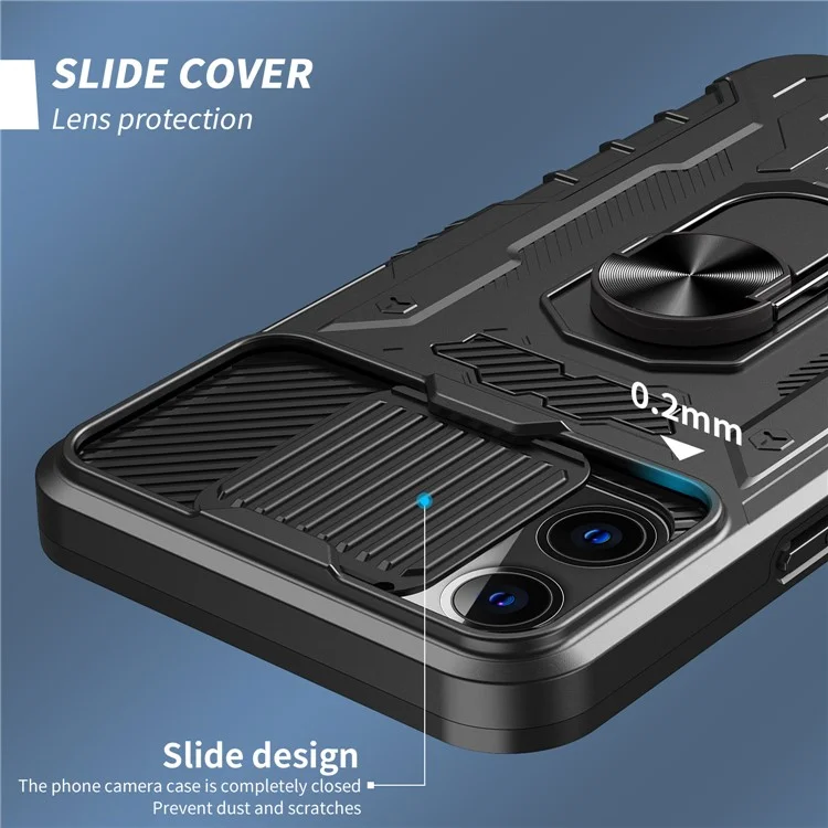 Coque de téléphone en PC dur + TPU souple pour iPhone 11 Pro 5,8 pouces, étui de protection complète avec support et protecteur d'écran en verre trempé - Noir