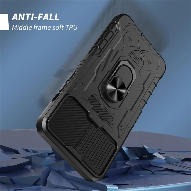 Für iPhone 11 Pro Max 6.5 Zoll Rundum-Schutz Kickstand PC + TPU Handyhülle mit Panzerglas Folie - Schwarz