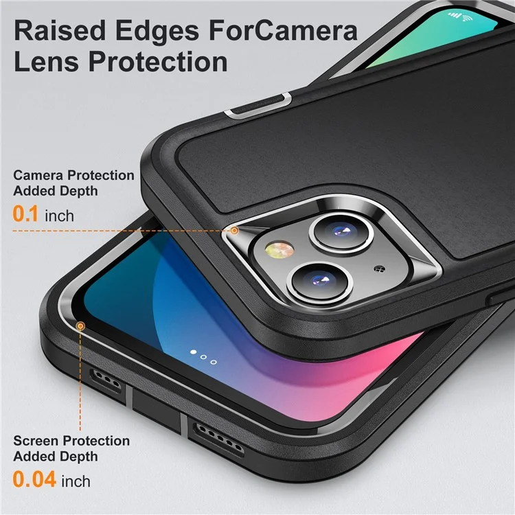 For iPhone 13 6.1 inch Defender Series Metal Kickstand PC + TPU Military Anti-drop Protection Phone Case Cover - Black/Black