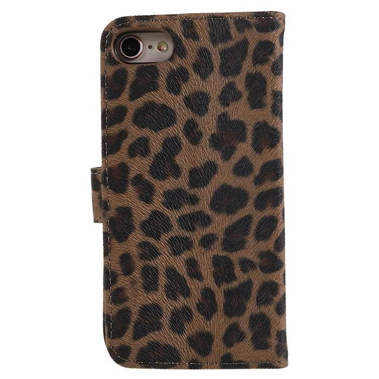 Caixa de Carteira de Couro Com Padrão de Leopardo Para Iphone SE (2020)/SE (2022)/8/7 4,7 Polegadas - Castanho