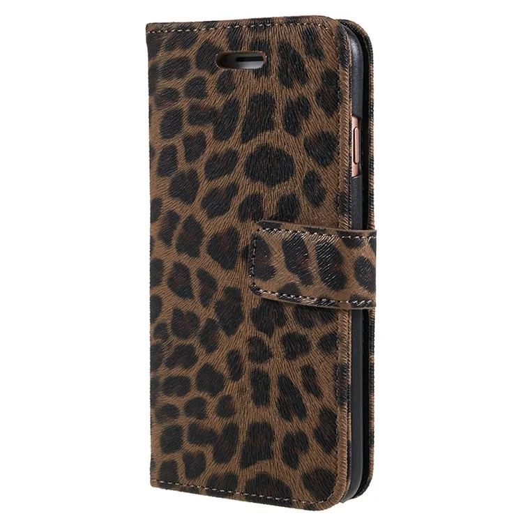 Caixa de Carteira de Couro Com Padrão de Leopardo Para Iphone SE (2020)/SE (2022)/8/7 4,7 Polegadas - Castanho