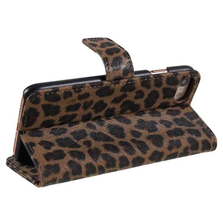 Caixa de Carteira de Couro Com Padrão de Leopardo Para Iphone SE (2020)/SE (2022)/8/7 4,7 Polegadas - Castanho