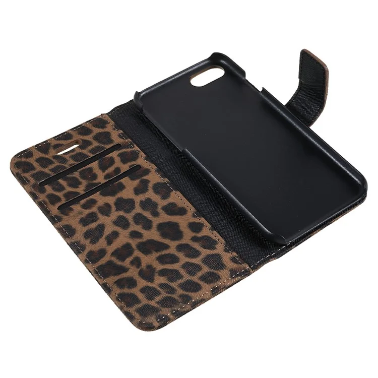 Caixa de Carteira de Couro Com Padrão de Leopardo Para Iphone SE (2020)/SE (2022)/8/7 4,7 Polegadas - Castanho