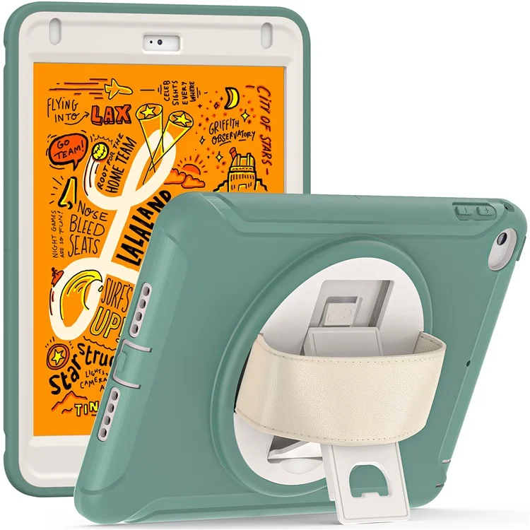 Per Ipad Mini (2019) da 7,9 Pollici/ipad Mini 4 Rotary Kickstand PC + Copertura Ibrida Silicone Anti-drop Tablet Case Con Cinturino Manuale - Verde Smeraldo