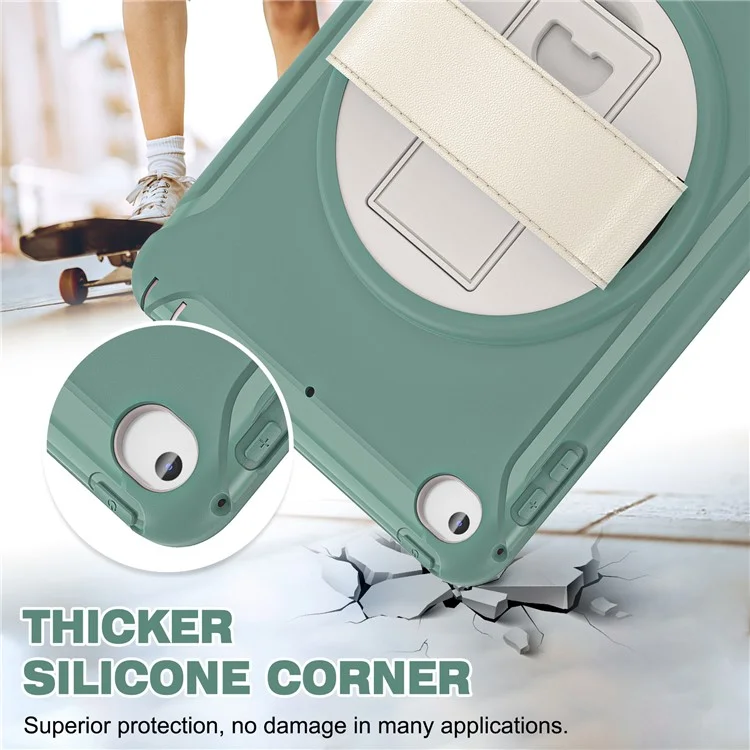 Per Ipad Mini (2019) da 7,9 Pollici/ipad Mini 4 Rotary Kickstand PC + Copertura Ibrida Silicone Anti-drop Tablet Case Con Cinturino Manuale - Verde Smeraldo