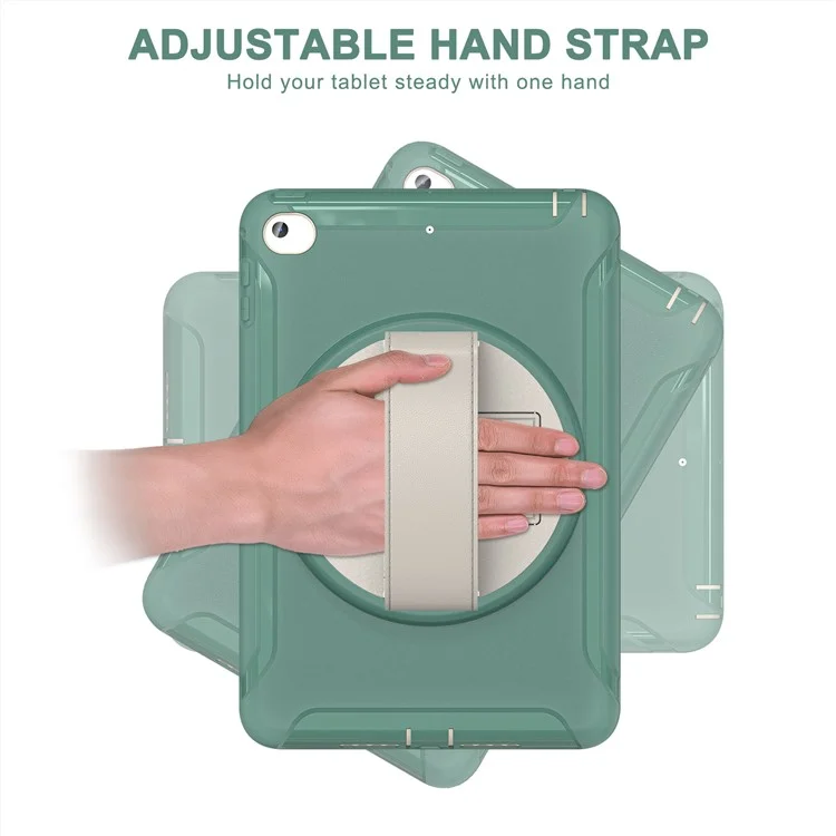 Per Ipad Mini (2019) da 7,9 Pollici/ipad Mini 4 Rotary Kickstand PC + Copertura Ibrida Silicone Anti-drop Tablet Case Con Cinturino Manuale - Verde Smeraldo