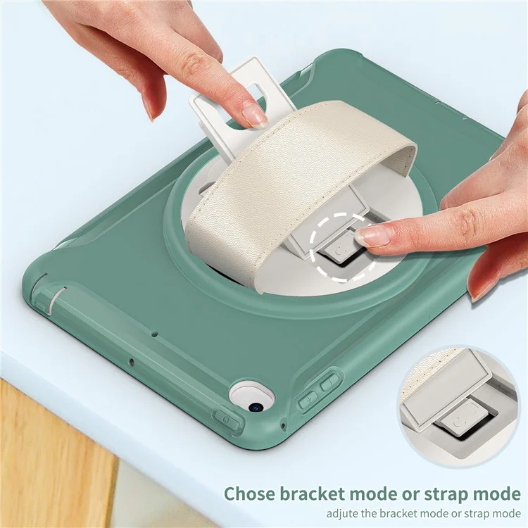 Per Ipad Mini (2019) da 7,9 Pollici/ipad Mini 4 Rotary Kickstand PC + Copertura Ibrida Silicone Anti-drop Tablet Case Con Cinturino Manuale - Verde Smeraldo