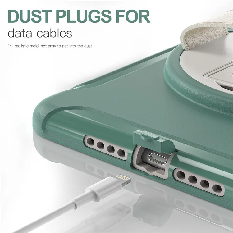 Per Ipad Mini (2019) da 7,9 Pollici/ipad Mini 4 Rotary Kickstand PC + Copertura Ibrida Silicone Anti-drop Tablet Case Con Cinturino Manuale - Verde Smeraldo