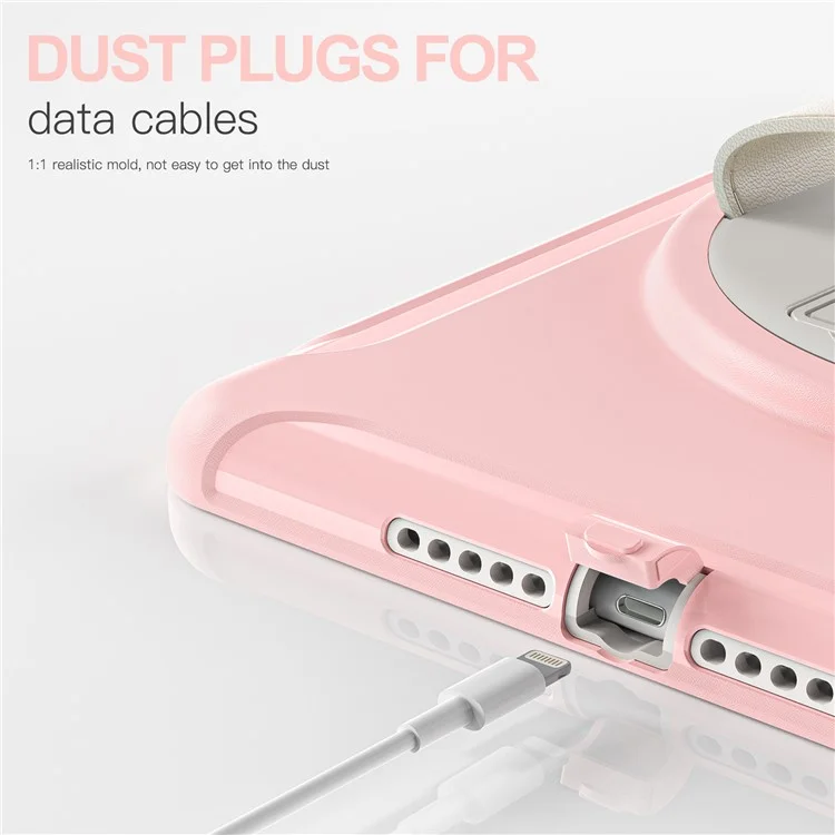 For iPad 9.7-inch (2017)/(2018)/iPad Pro 9.7-inch (2016)/iPad Air (2013)/Air 2 PC + Silicone Case  Rotary Kickstand Tablet Protective Cover with Hand Strap - Cherry Blossoms Pink