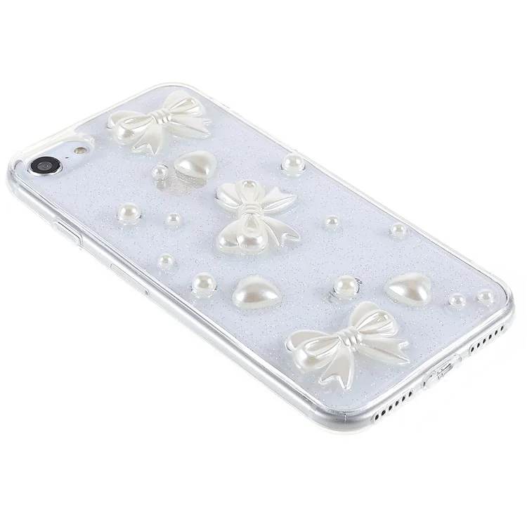 Epoxy TPU Telephing Case Para Iphone SE (2022)/SE (2020)/8/7, Decoración de Perlas Artificiales Accesorio de Teléfono Transparente