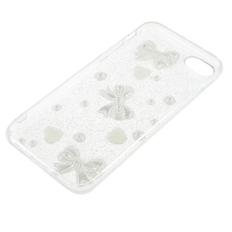 Epoxy TPU Phone Case for iPhone SE (2022)/SE (2020)/8/7, Artificial Pearls Decoration Transparent Phone Accessory