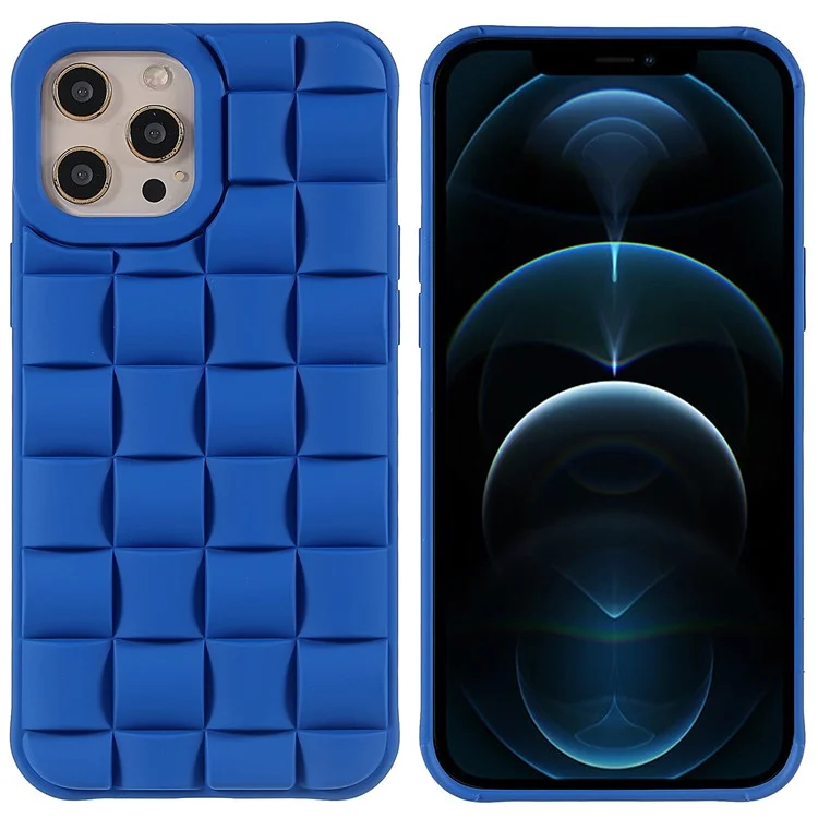 For iPhone 12 Pro Max 6.7 inch Mobile Phone Case 3D Grid Textured Silicone Rubberized Shockproof Phone Cover - Blue