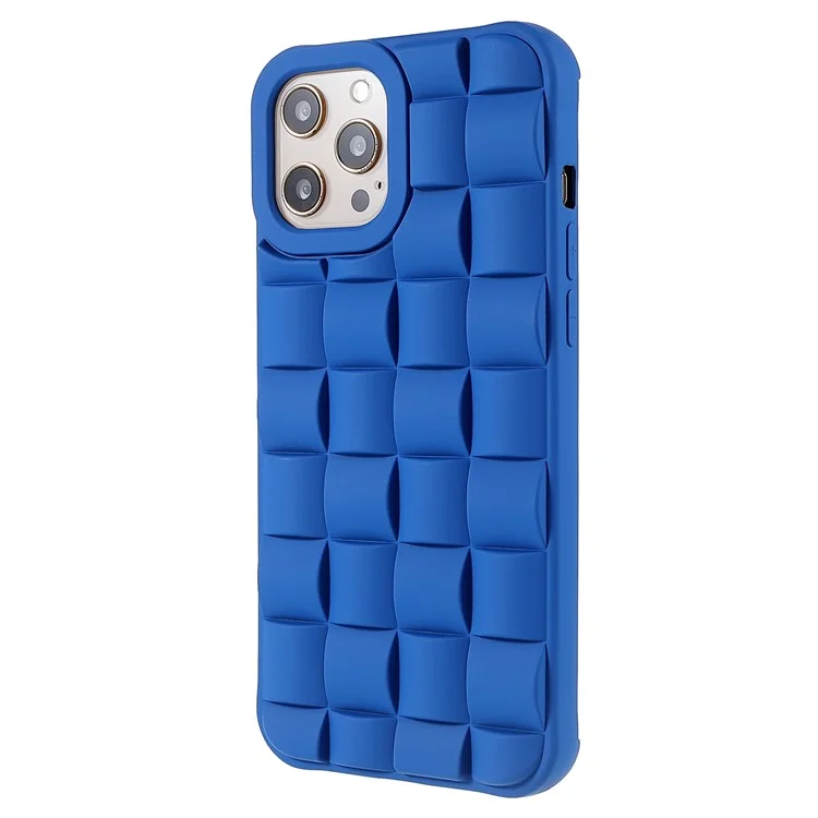 For iPhone 12 Pro Max 6.7 inch Mobile Phone Case 3D Grid Textured Silicone Rubberized Shockproof Phone Cover - Blue