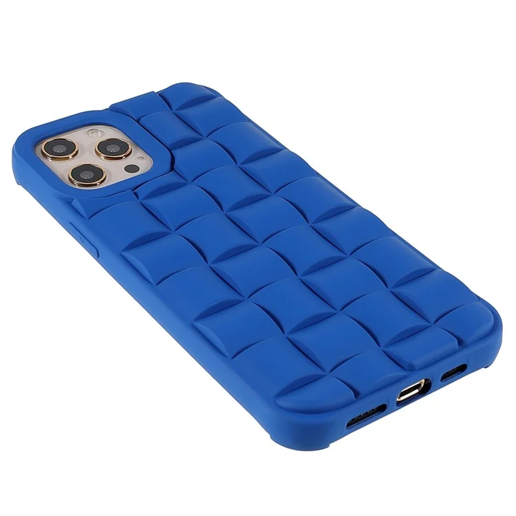 For iPhone 12 Pro Max 6.7 inch Mobile Phone Case 3D Grid Textured Silicone Rubberized Shockproof Phone Cover - Blue