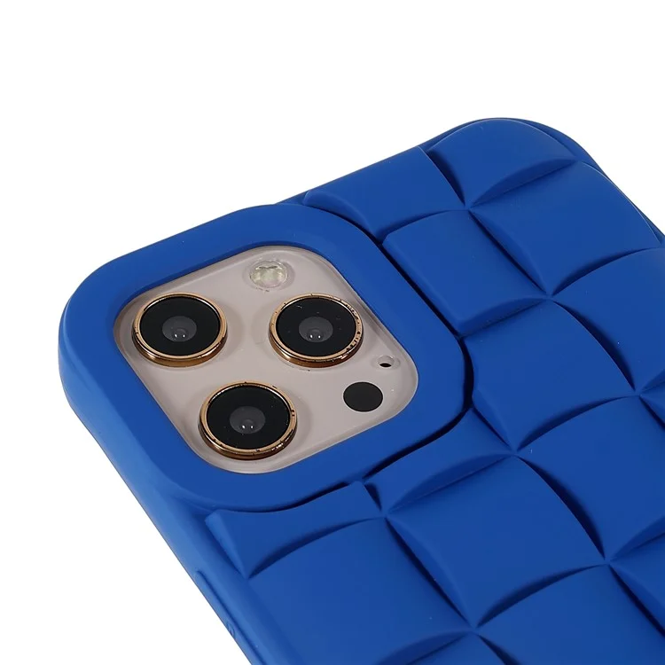 For iPhone 12 Pro Max 6.7 inch Mobile Phone Case 3D Grid Textured Silicone Rubberized Shockproof Phone Cover - Blue
