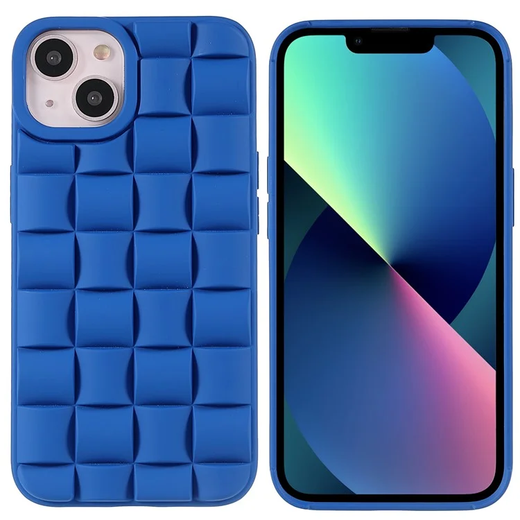 Per Iphone 13 6,1 Pollici di Perno Per Telefonia Mobile Silicone Flessibile in Gomma Gommata Leggera a Griglia 3D Cover di Telefono Testurizzata - Blu